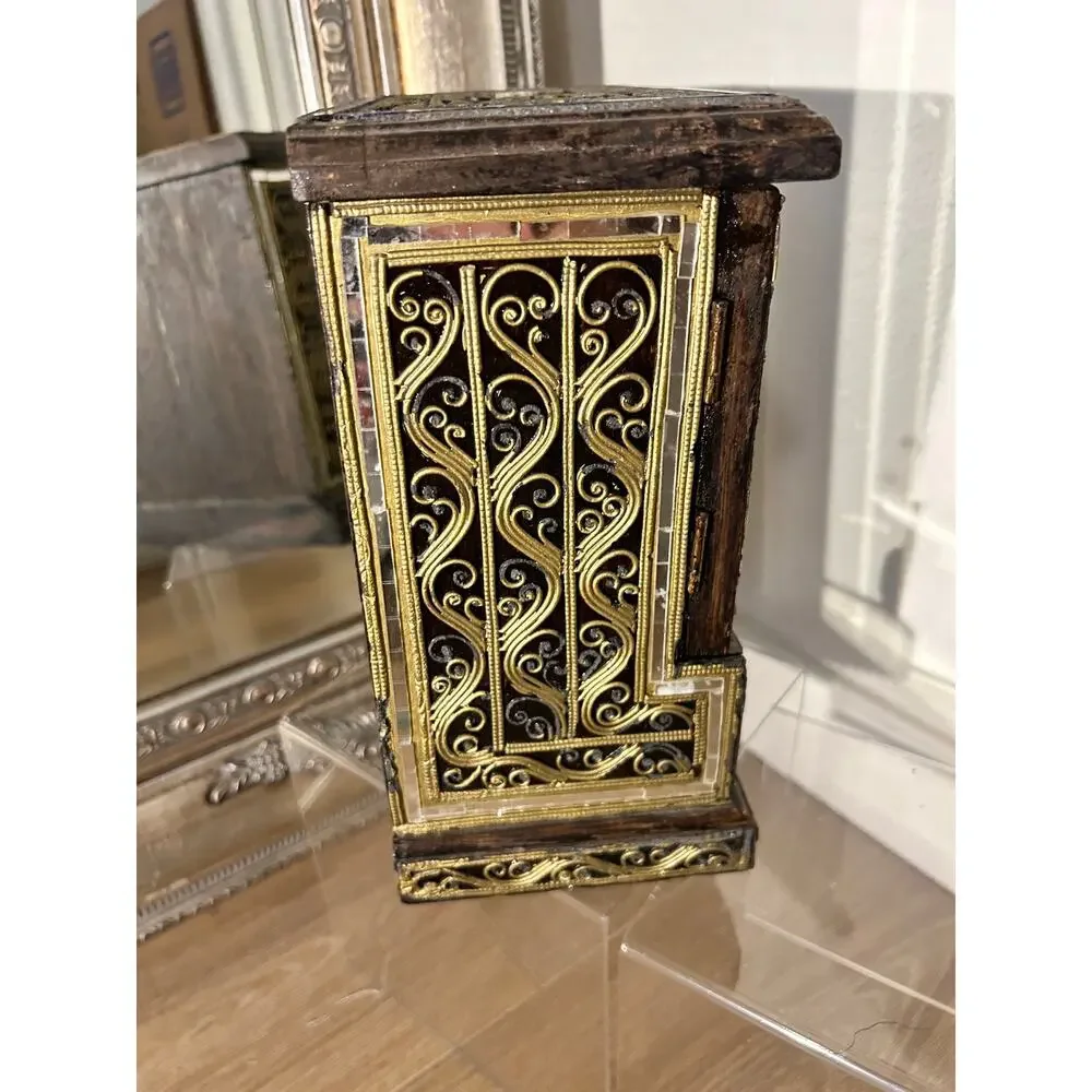 Vintage Thai Wooden Jewelry Box Mini Cabinet Armoire Boho Trinket Chest
